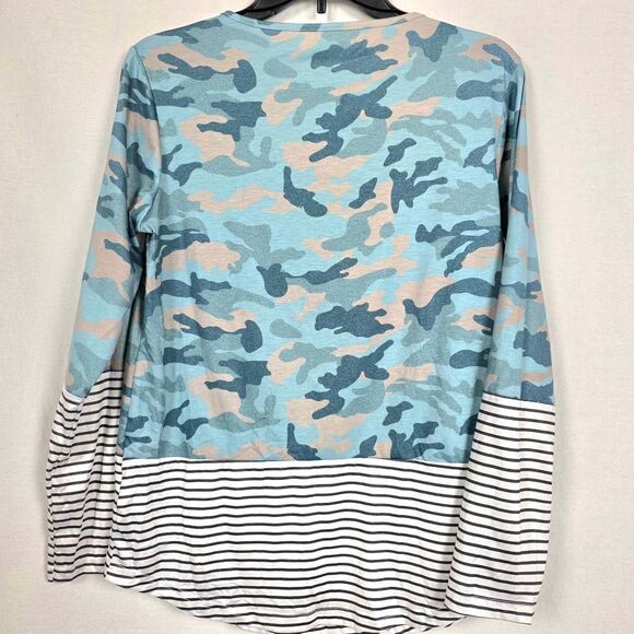 Womens Camo Stripe Long Sleeve Sequin Pocket Top S - Picture 3 of 5
